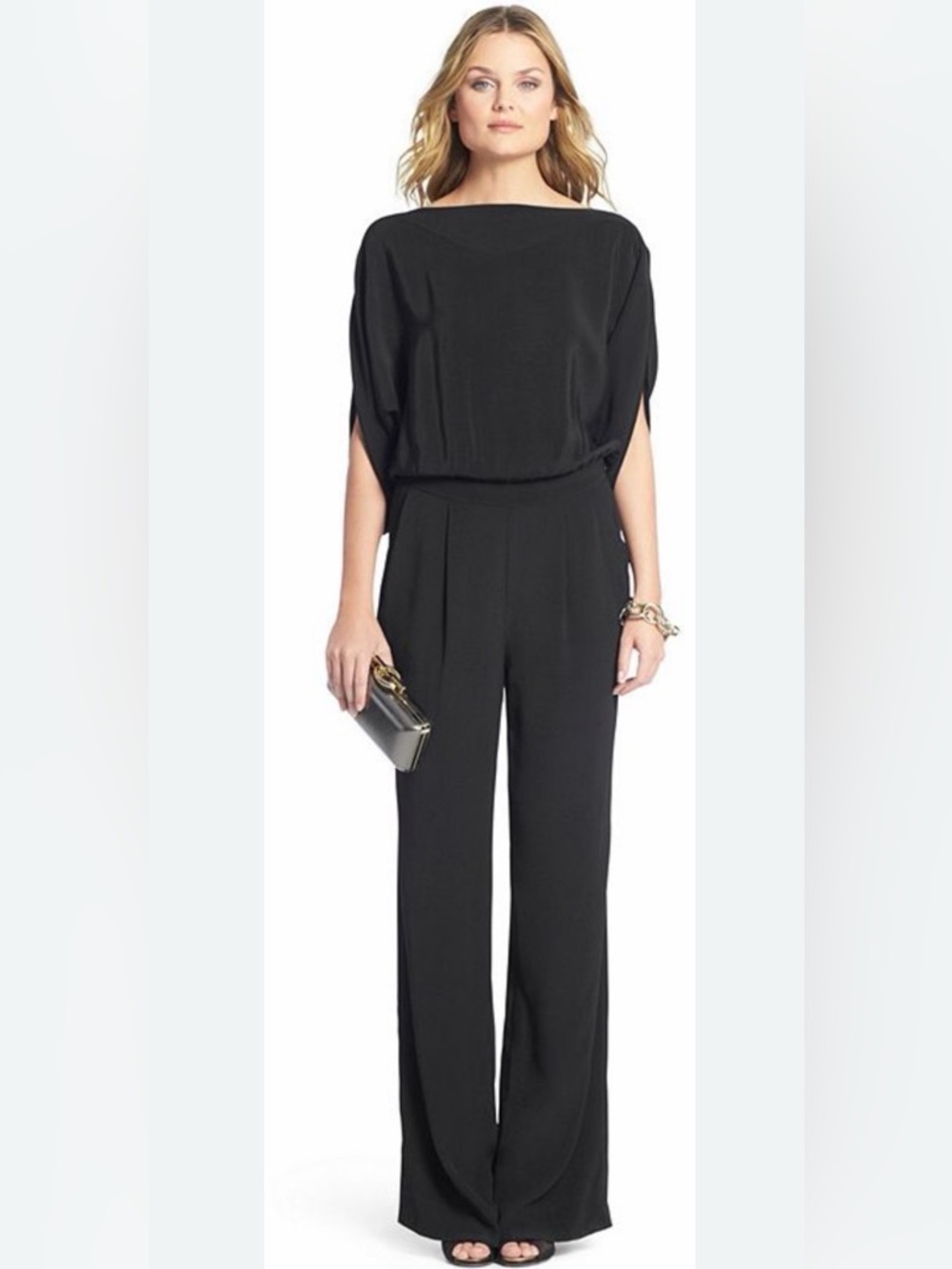 Diane Von Furstenberg Dezi Boatneck Black Jumpsuit - size 8